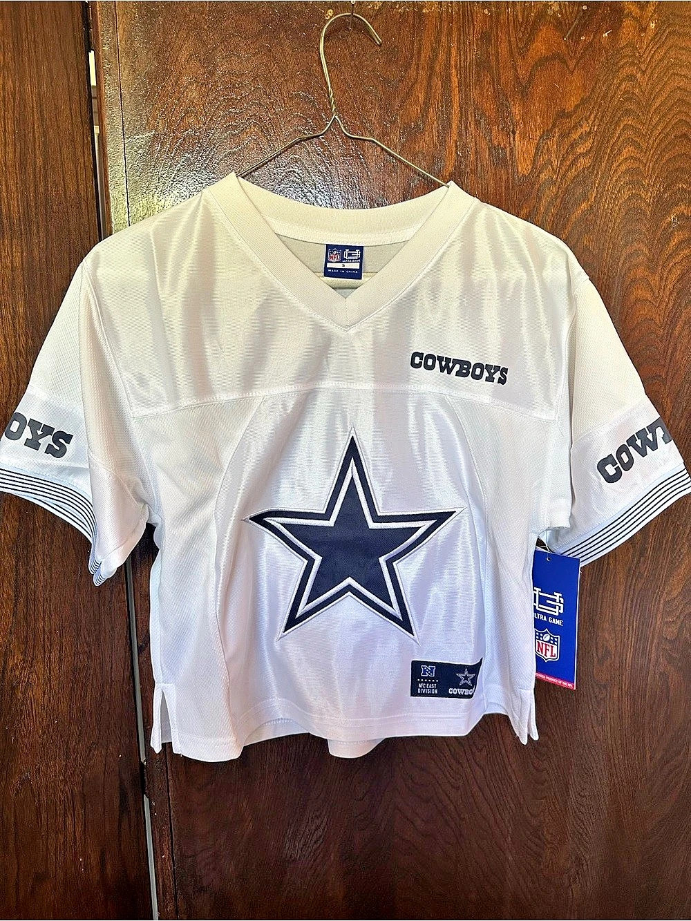 NFL Dallas Cowboys White & Navy Cowboys Jersey Cropped Women’s Small NWT